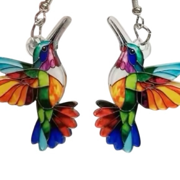 Colorful Hummingbird Dangle Earrings - Picture 3 of 6